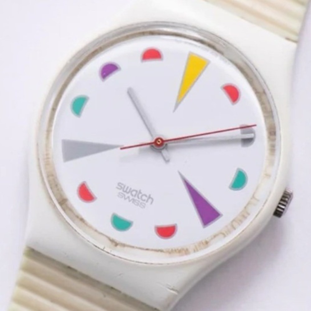 Vintage 1987 Swatch Watch Tutti Frutti GW109‎ White Swiss Quartz Broken Band
